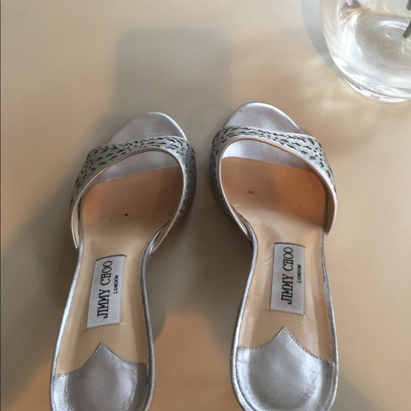 Jimmy Choo Silver Laser Cut Sparkle Slides - Picture 4 of 6